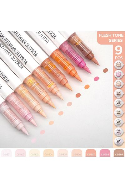 Choice Flesh Tone Series Acrylic Brush Markers Set, Assorted Pro Color Series Automatic Ink Control System
