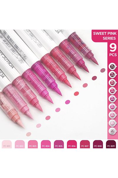 Choice Sweet Pink Series Acrylic Brush Markers Set, Assorted Pro Color Series Automatic Ink Control System