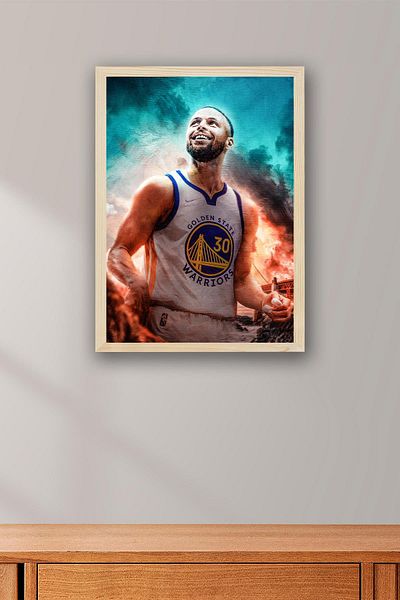 Saturn Stephen Curry Framed Painting - Basketball Nba Poster Painting