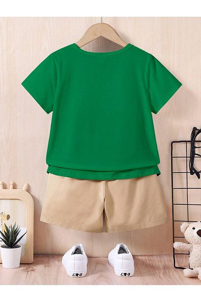 LUNAVISTA 2-Piece Boys Cartoon Bear Printed T-Shirt and Shorts Summer Set