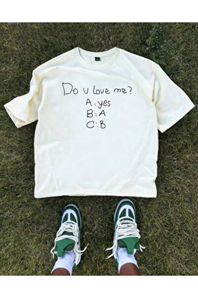 CLASİVA تي شيرت برقبة دائرية كبير الحجم مطبوع عليه Do You Love Me للجنسين