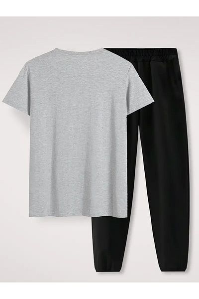 LUNAVISTA Men's Teenager 2 Piece Suit Short Sleeve T-Shirts and Long Pants Casual Tracksuit Set