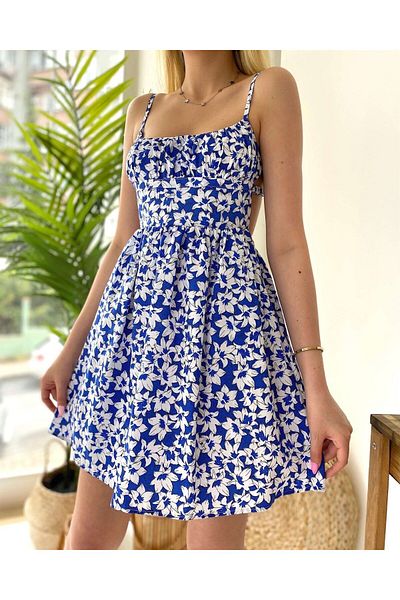 Mine Tan Butik Rochie mini decoltata in 2 culori - Albastru