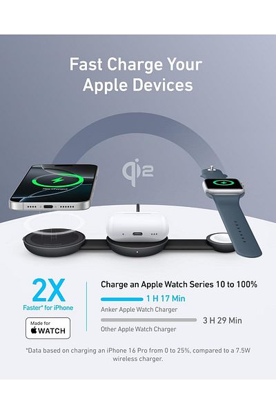 Anker 3-in-1 Wireless Charging Station for iPhone 15/14/13 Series, Apple Watch Ultra