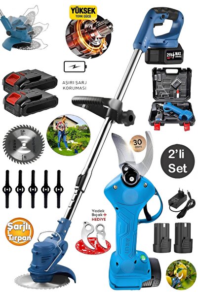 SCHUTZENGER Şarjlı Dal Budama Bağ Makası Yedek Bıçaklı Ve Şarjlı Uzatma Kollu...