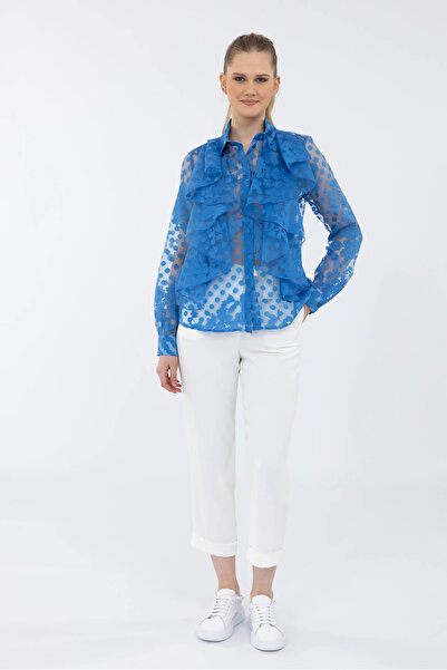 IDYL Gömlek Yaka Desenli Tül Bluz