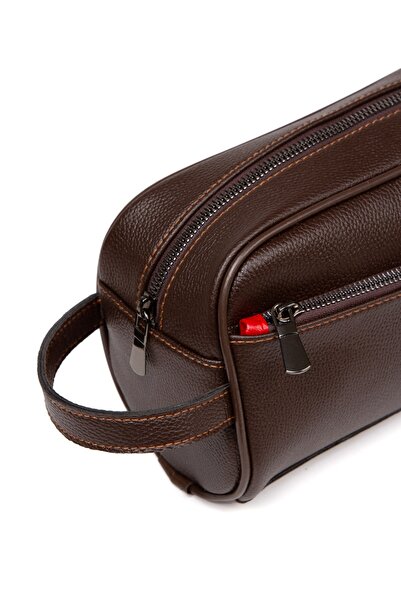 Newish Чоловічий шкіряний портфель Clutch для гоління, косметики та щоденних потреб (14X24 см) - коричневий