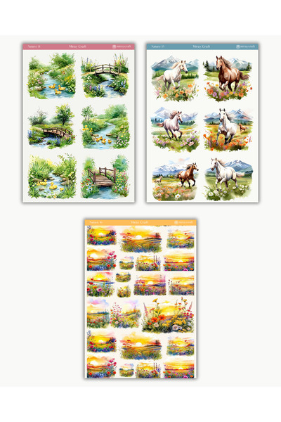 MirayDesign Set de 6 autocolante tematice natură-2 – 12x17 cm |   Pentru Bullet Journal, Scrapbook, Agenda și Planificator