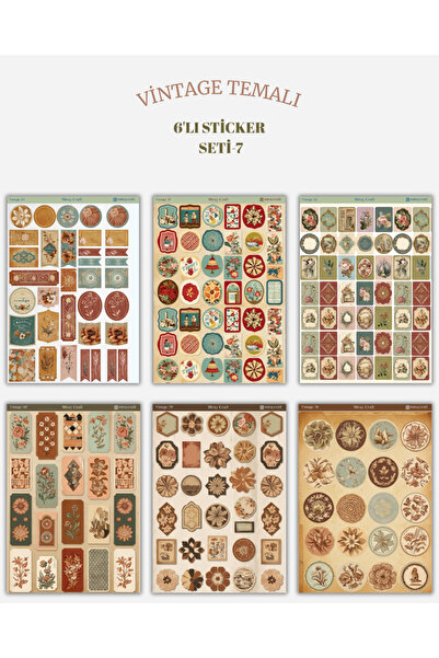 MirayDesign 6’lı Vintage Temalı Sticker Seti – 12x17 cm | Bullet Journal, Scr...