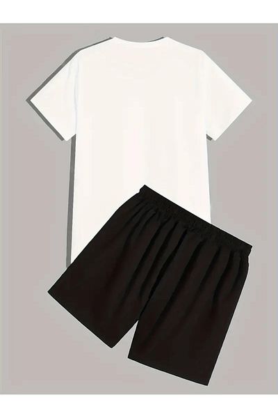 LUNAVISTA 2 Pieces Suit Tree and Letter Printed Short Sleeve Shirt and Shorts