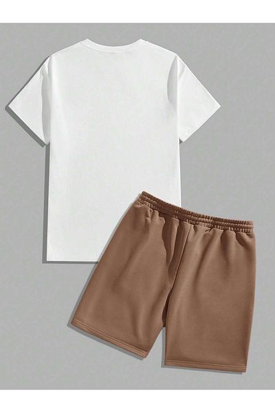 LUNAVISTA 2-Piece Set of Comfortable Floral Print T-Shirt and Lace-Up Waist Shorts
