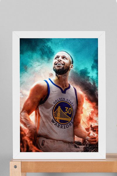 Saturn Stephen Curry Framed Painting - Basketball Nba Poster Painting