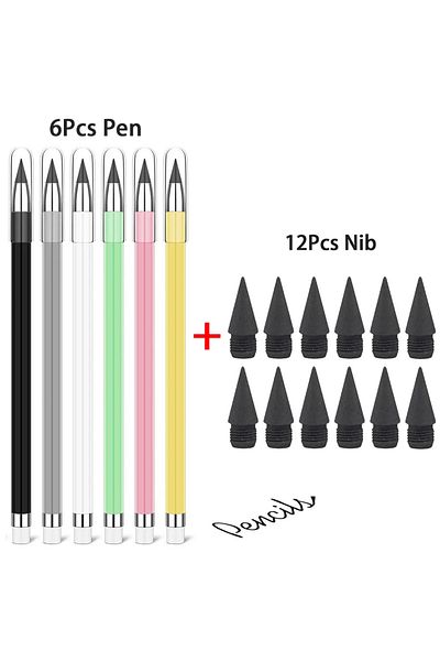 Choice 6 Pen and 12Pcs Nib 6/12/18pcs Inkless Pencil,Forever Pencil Reusable Everlasting Unlimited Pencil W