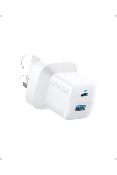 Anker USB C Plug, 323 Charger (33W), 2-Port Compact USB C Charger with Foldable Plug - White
