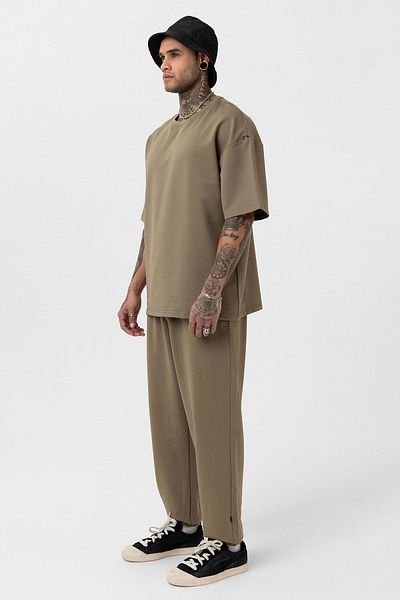 VAMOSCLO Basic Oversize Tracksuit Set with Elastic Legs Khaki