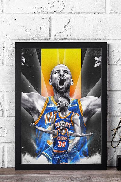 Saturn Stephen Curry Framed Painting - Basketball Nba Poster Painting