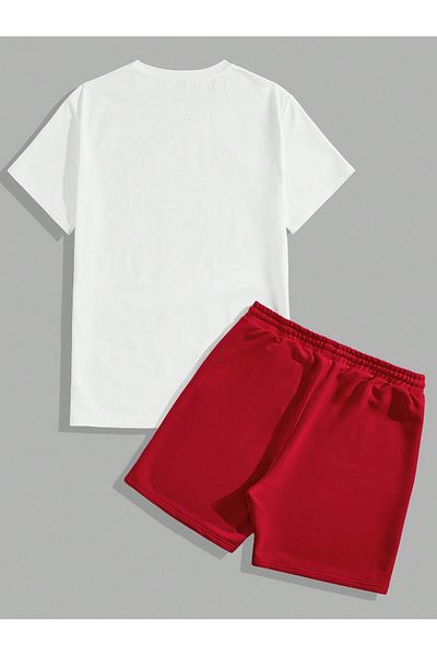 LUNAVISTA 2-Piece Set of Comfortable Floral Print T-Shirt and Lace-Up Waist Shorts