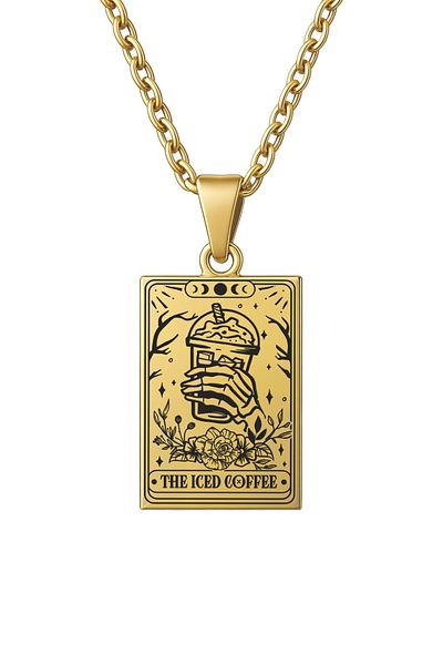 ArtinArt The Iced Coffee - Coffee Tarot Card |   316L Steel Necklace