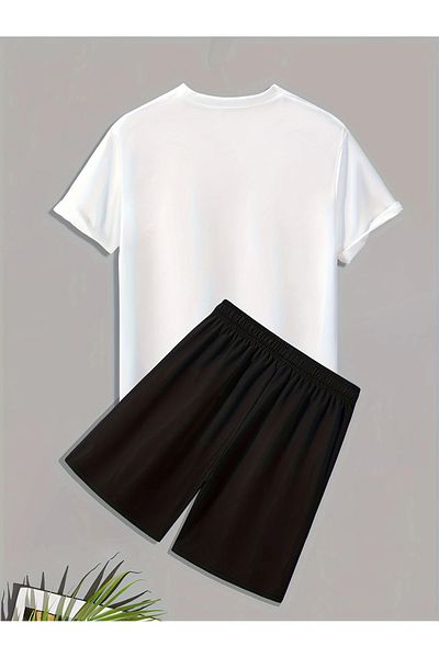 LUNAVISTA Men S Casual Crew Neck T-Shirt and Breathable Shorts Set - Geometric