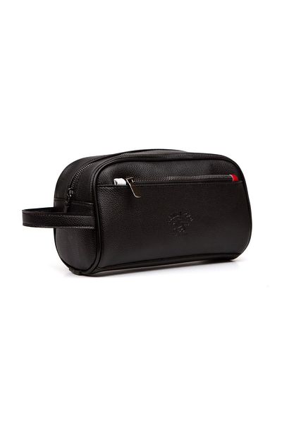 Newish Men's Leather Portfolio Clutch Shaving Cosmetic Care and Daily Handbag (14X24Cm) - Black