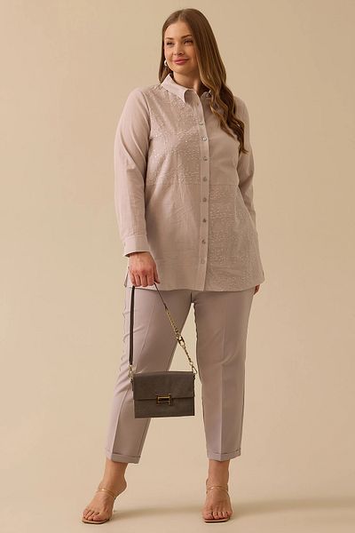Gala-Xi Galaxi Women's Plus Size Embroidered Sequin Detailed Tunic 4009 Gray