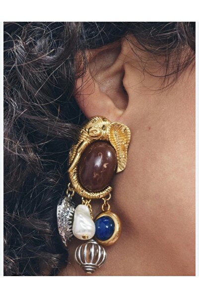 Pinery Jewels Vıp Seri - Fil Sallantılı Incili Kadın Küpe Çifti