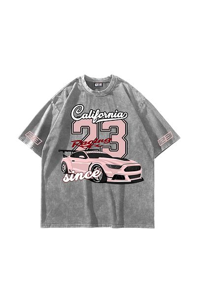 Sekizbiraltı Λευκό μπλουζάκι California Racing με στάμπα Oversize Unisex που πλένεται