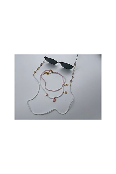 CHIC قلادة متعددة من الخرز الأفغاني باللون الوردي الفاتح والأبيض مع خيط نظارا...