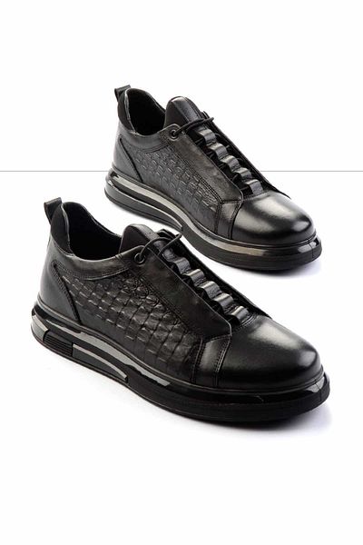 Bambi Black Genuine Leather Men's Sneaker E01398202803