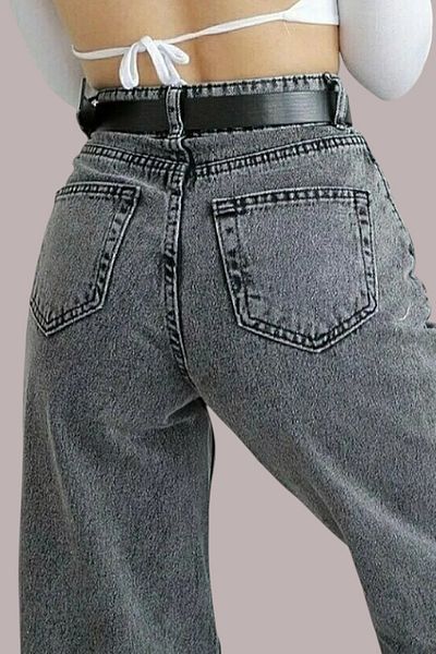 Livik Eleanor Women's Smoked Extra High Waist Stretchy Denim Fabric Loose Leg Jeans