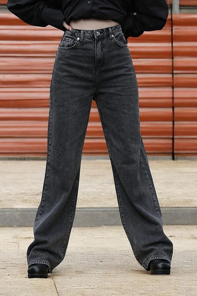 Livik Hazel Young Girl Smoked High Waist Elastane Blended Unlined 90's Loose Leg Jeans