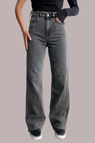 Livik Emily Young Girl Smoked High Waist Lycra Comfortable Wide Leg Jeans