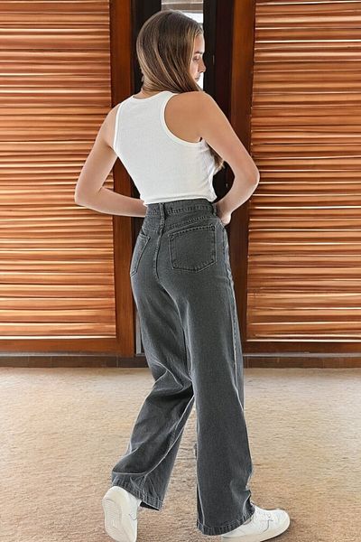 Livik Isabelle Women's Smoked Extra High Waist Stretchy Loose Wide Leg Jeans