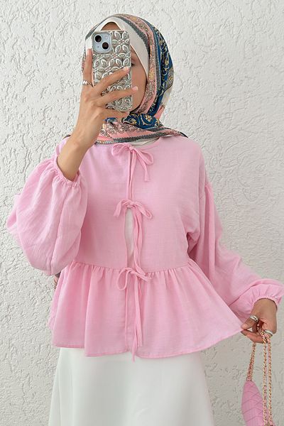 Salih Çelebi Short Kimono Above Skirt 2347 - Pink