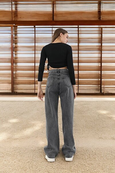 Livik Fiona Young Girl Smoked High Waist Elastane Blended Unlined Loose Leg Jeans