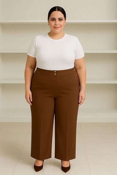 ELONİ Plus Size Elastic Front Stone Detail Fabric Pants