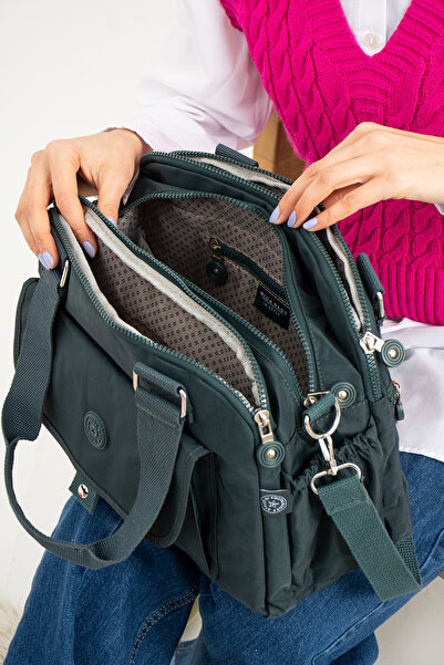 Teal Collection حقيبة كتف نسائية متعددة الأقسام