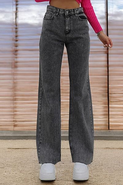 Livik Eva Women's Smoked Extra High Waist Flexible Waist Pocket Detailed 90's Wide Leg Jeans