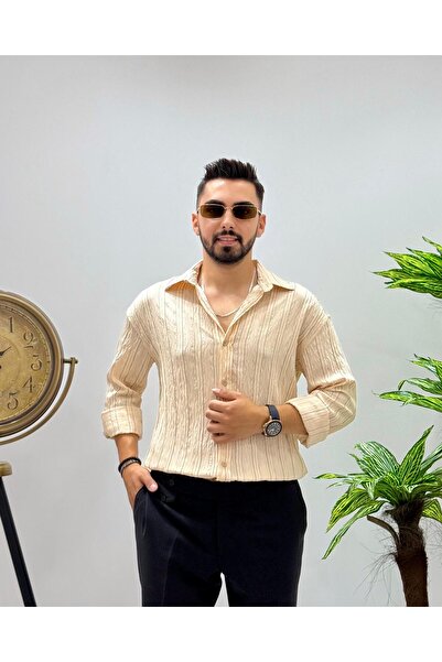 JACK CAPRİO Erkek Yeni Sezon Çizgili Gömlek Regular Kalıp Göbek Göstermeyen Kumaş Louıs
