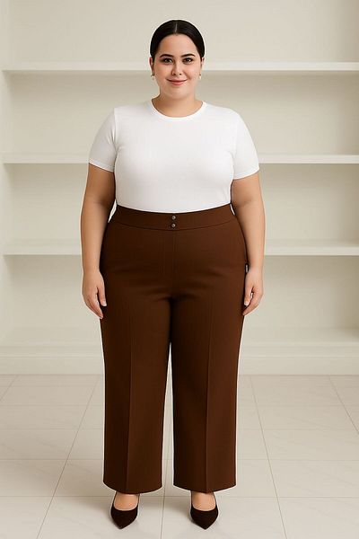 ELONİ Plus Size Elastic Front Stone Detail Fabric Pants