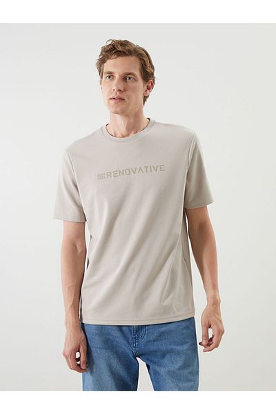 LC Waikiki Beige Crew Neck Printed Men's T-Shirt