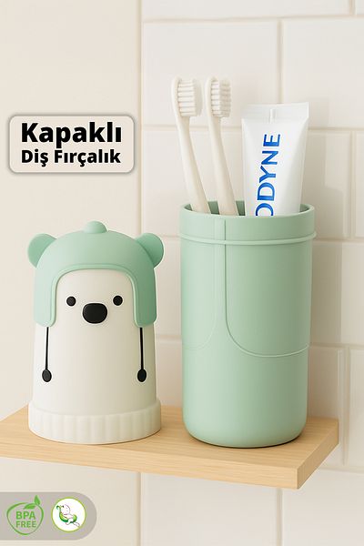 Meleni Baby Animal Figured Toothbrush Holder - Toothbrush Accessory Carrying Storage Container Travel Storage Box Green