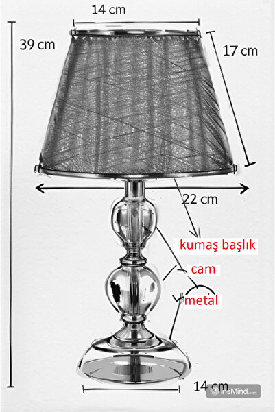 571 Store T serisi masa abajuru metal ve cam gövde kumaş başlık