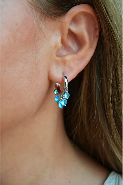 Sacce Scarves&Accessories Mavi Taşlı Sallantılı Halka Küpe – Rodyum Kaplama Ç...