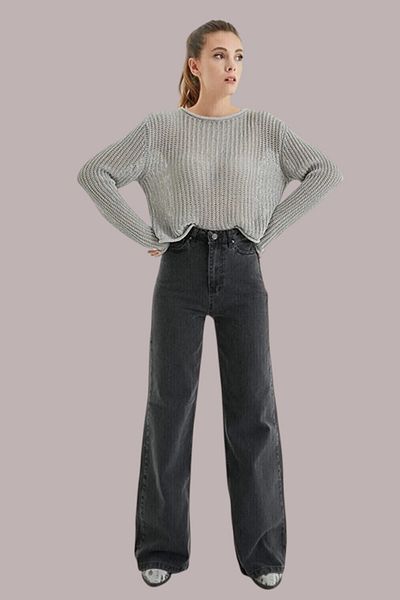 Livik Deborah Women's Smoked Extra High Waist Stretchy Casual 90's Wide Leg Jean
