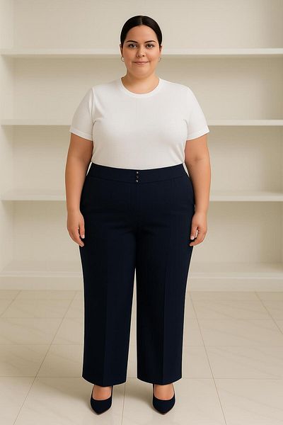 ELONİ Plus Size Elastic Front Stone Detail Fabric Pants