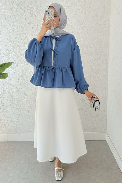 Salih Çelebi Short Kimono Above the Skirt 2347 - Indigo