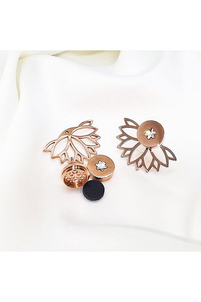 tzachebot Aromatherapy earrings, Nelumbo collection, rose gold, with diffuser for essential oil or perfume