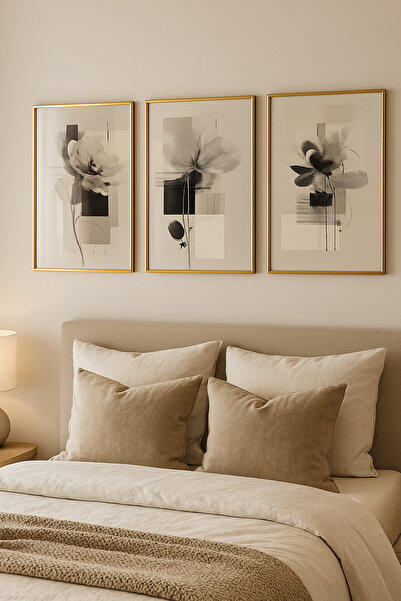 seninürünün Silent Flora- Πίνακας μοντέρνας τέχνης 3 τεμαχίων με μεταλλικό πλ...