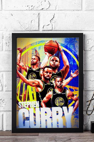 Saturn Stephen Curry Framed Painting - Basketball Nba Poster Painting